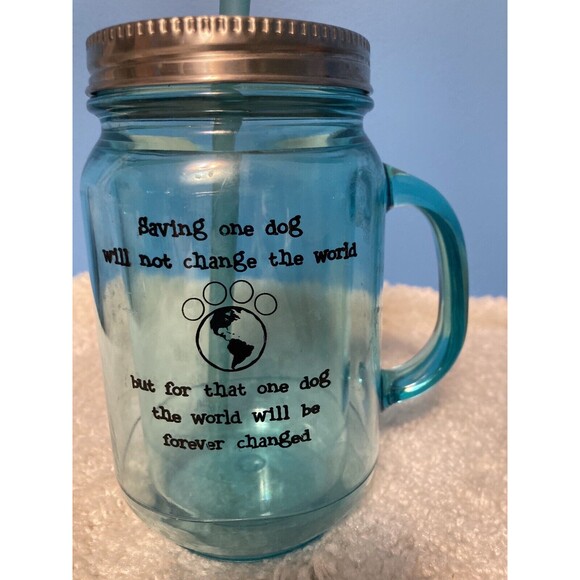 Dog Speak Mason Jar Styled Insulated 20 oz Mug - Saving One Dog... - Picture 3 of 9